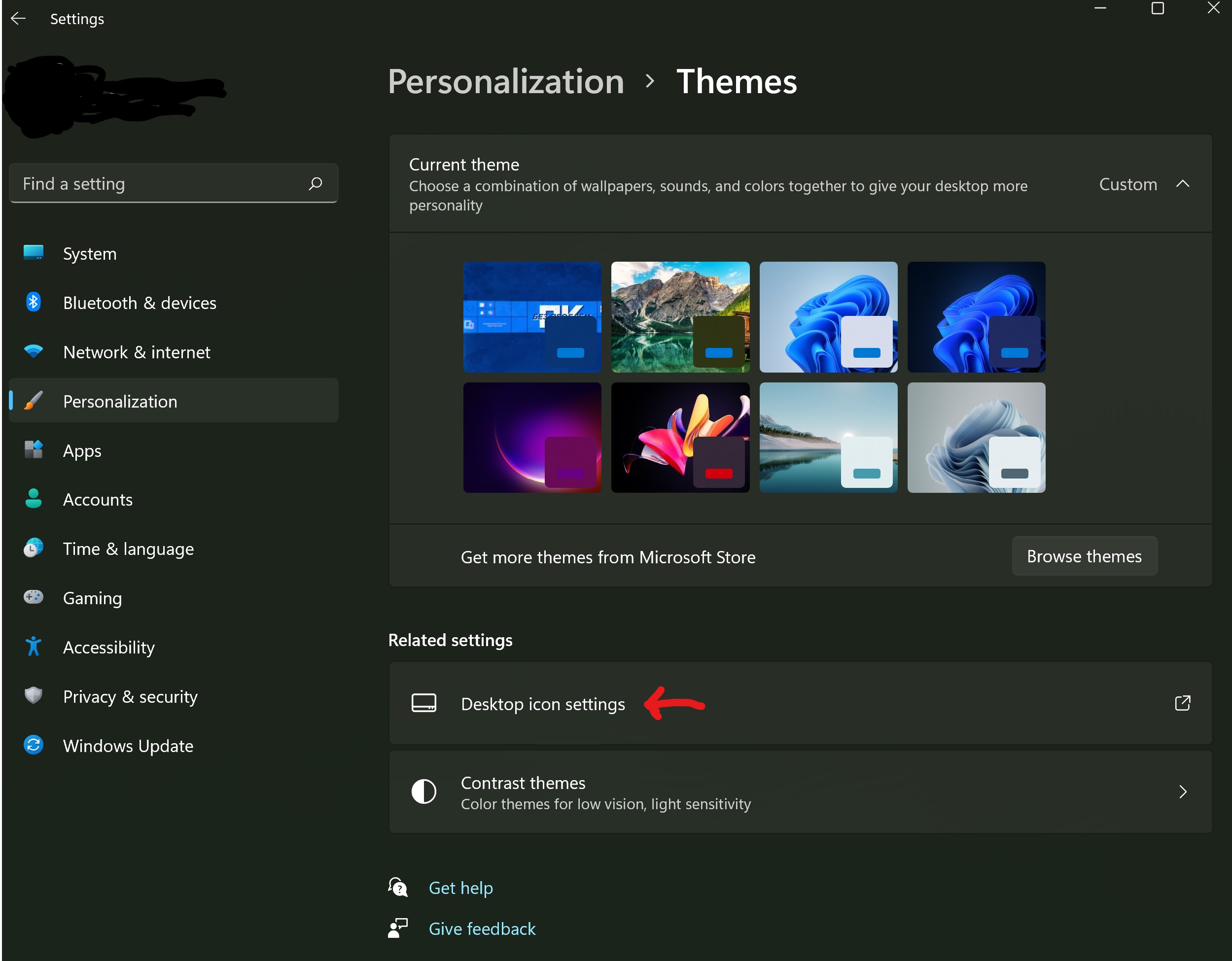 Themes settings section in Windows 11